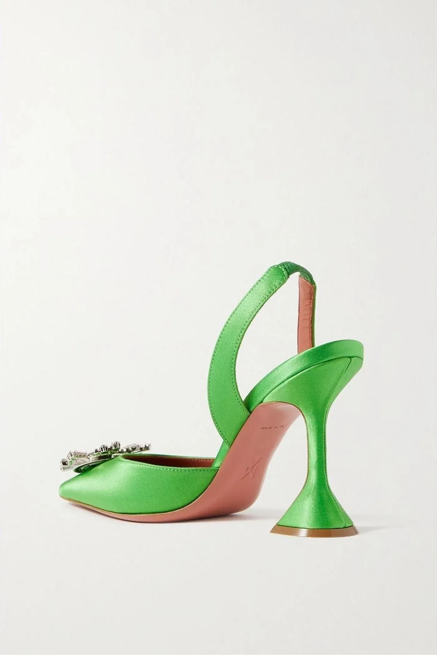 Amina Muaddi Begum 95 Crystal-Embellished Satin Slingback Pumps Green Women's