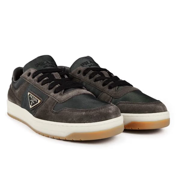 PRADA Downtown Delavé Suede Trainers 'Gey/Beige'