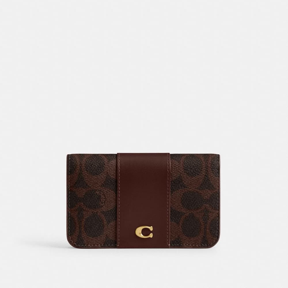 Coach Essential Slim Card Case In Signature Canvas Brass Maple