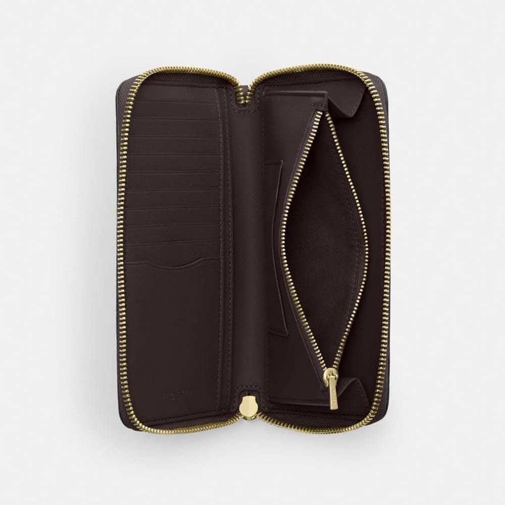 Coach Long Zip Around Wallet With Detachable Card Case In Signature Canvas Gold Walnut Black