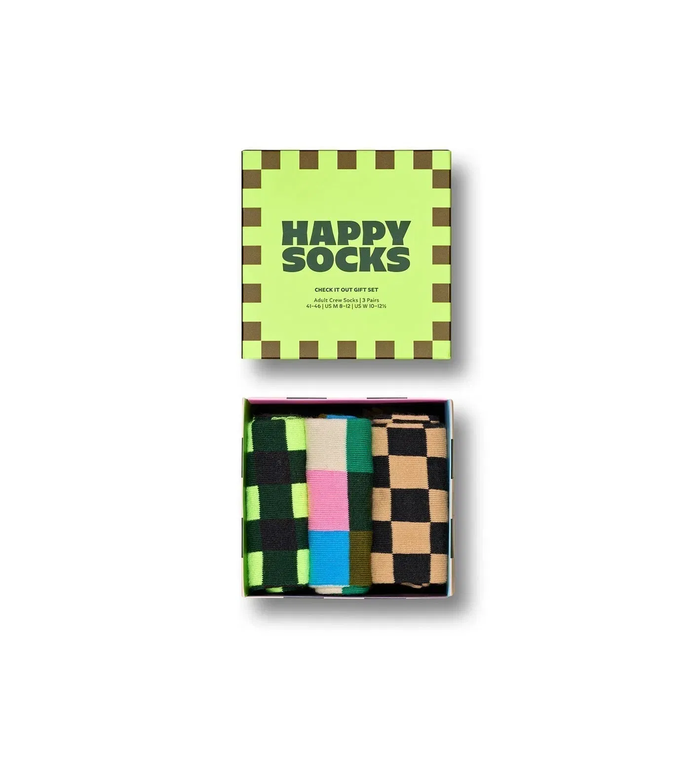 Happy Socks Unisex 3-Pack Check It Out Crew Length Socks Gift Set for Women and Men