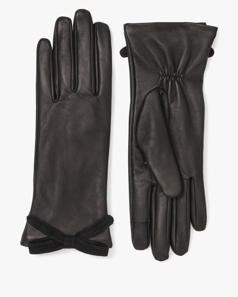 Embellished Bow Leather Gloves