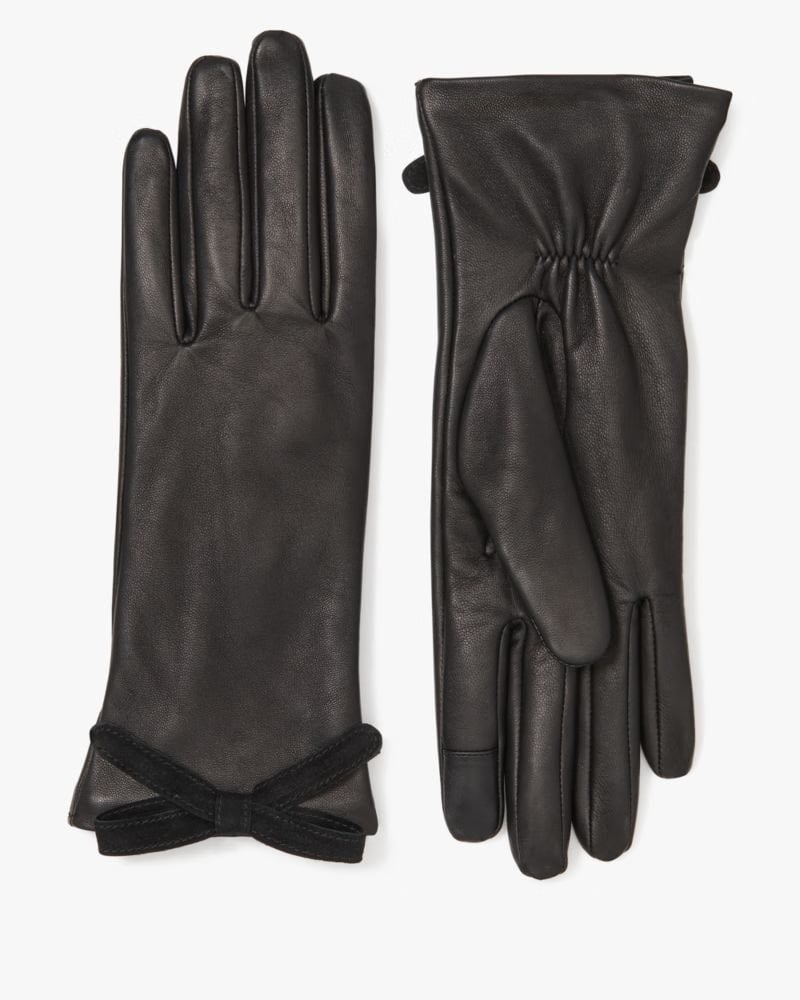 Embellished Bow Leather Gloves
