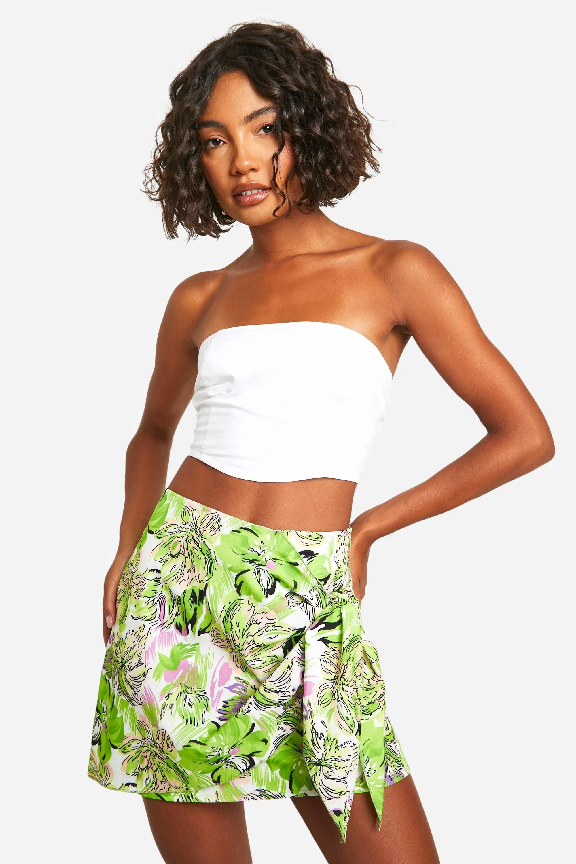 Tall Woven Floral Print Tie Mini Skirt