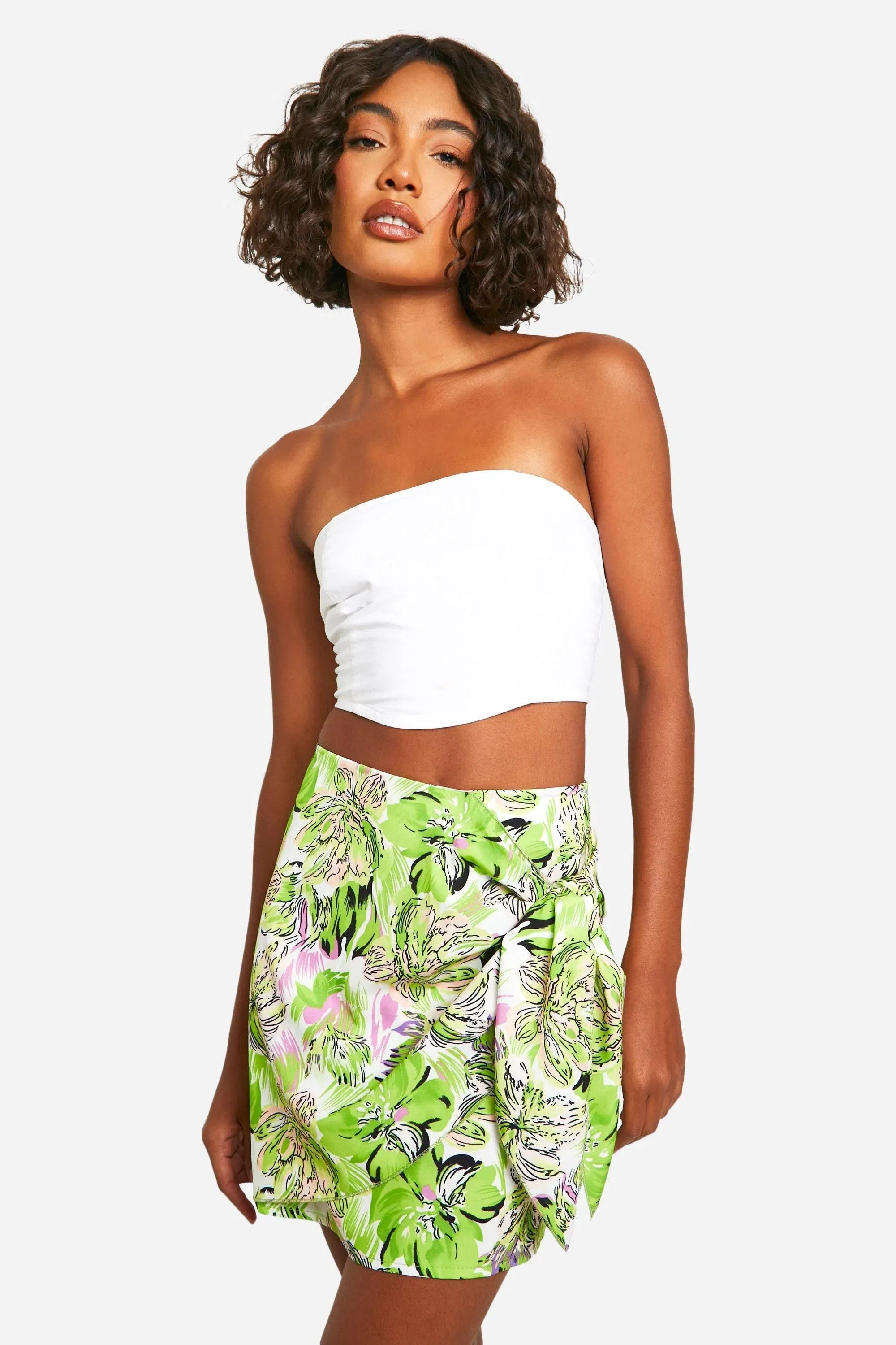 Tall Woven Floral Print Tie Mini Skirt