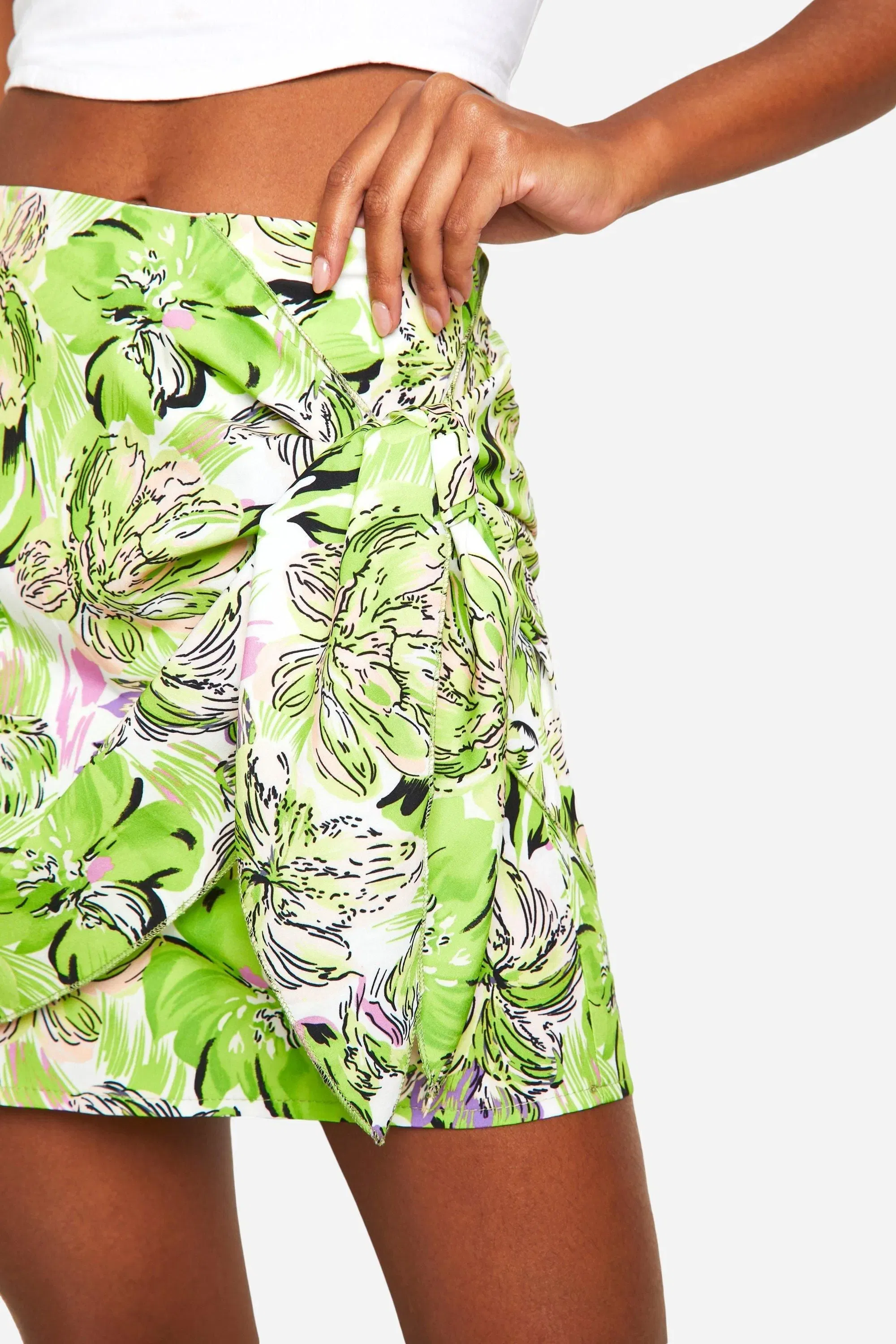 Tall Woven Floral Print Tie Mini Skirt