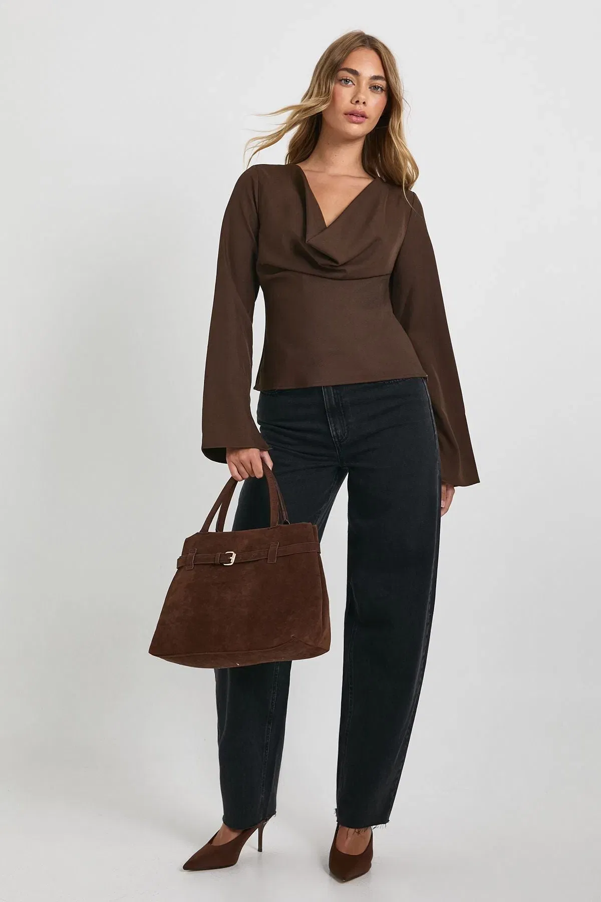 Plunge Cowl Neck Top