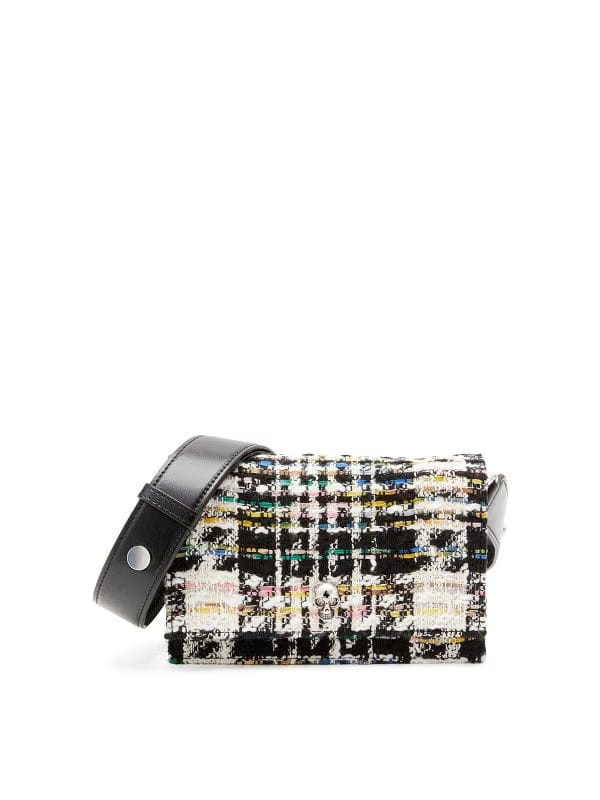 Classic Tweed Shoulder Bag with Skull Accent