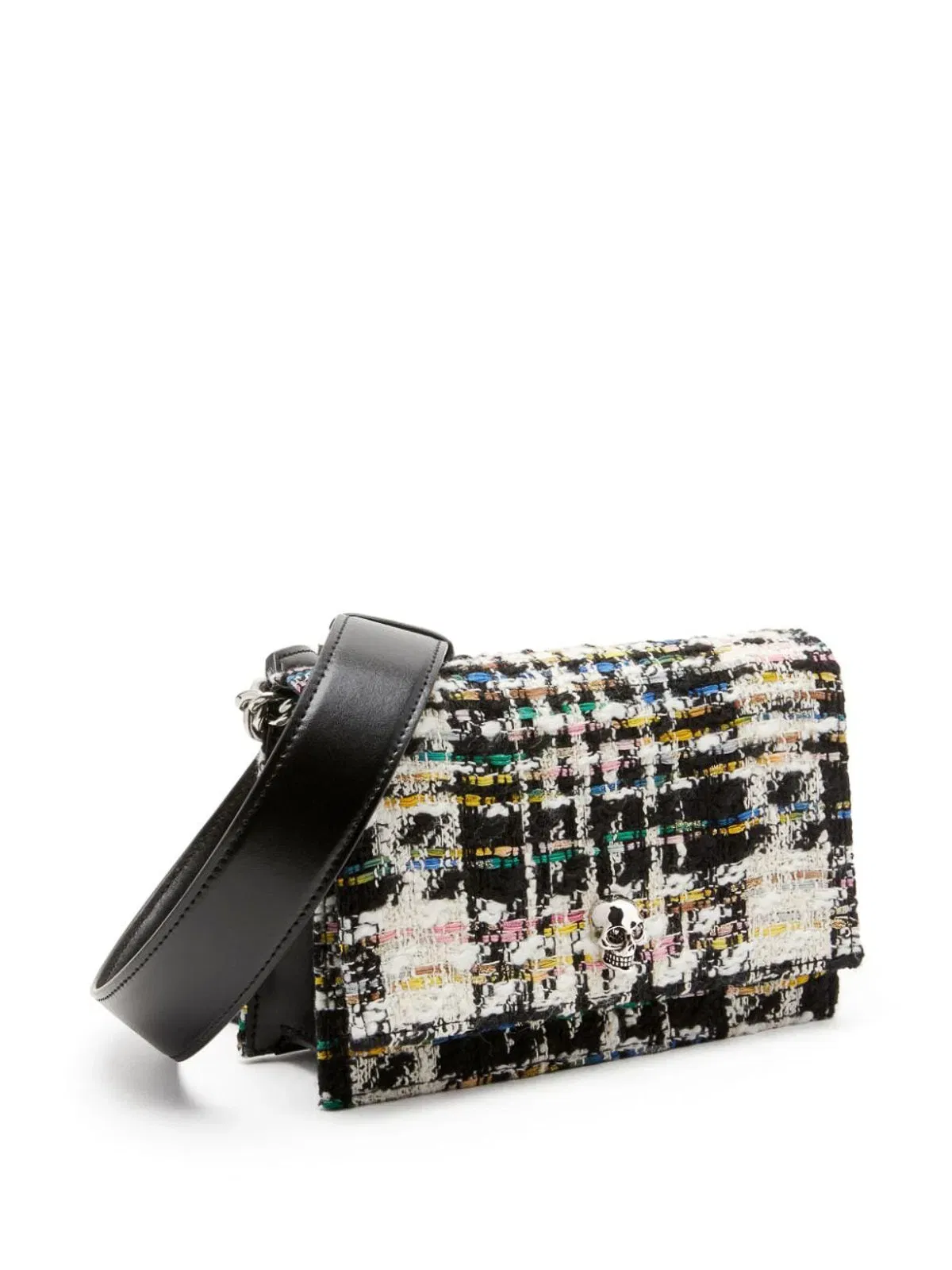 Classic Tweed Shoulder Bag with Skull Accent
