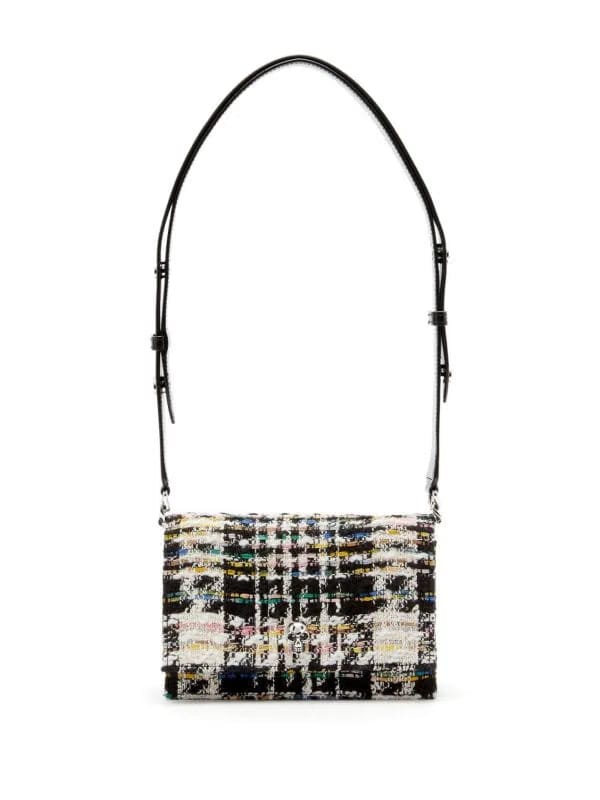 Classic Tweed Shoulder Bag with Skull Accent