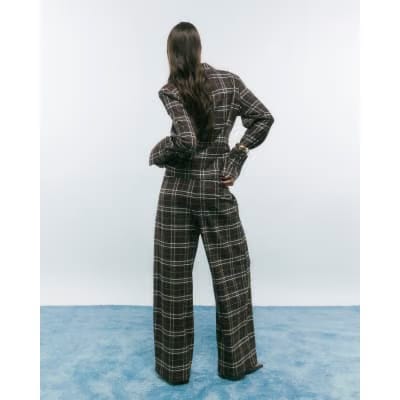 Brown Wide Leg Check Trousers