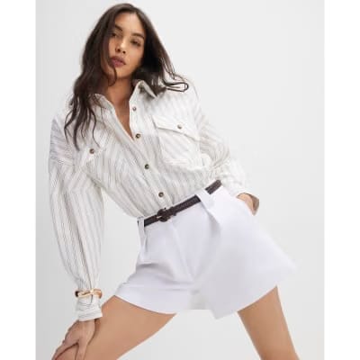 White Plaited Belted Shorts