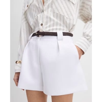 White Plaited Belted Shorts