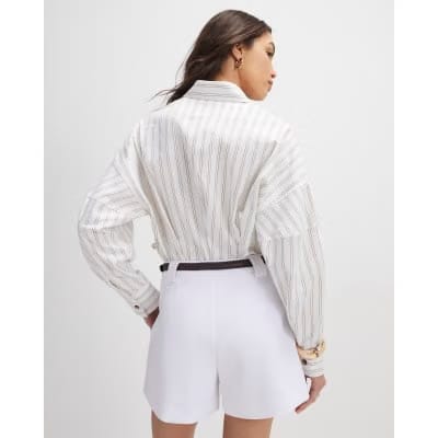 White Plaited Belted Shorts