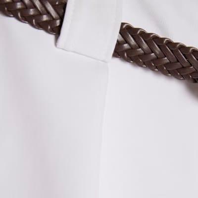 White Plaited Belted Shorts