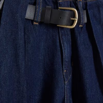 Petite Blue High Rise Pleated Wide Leg Jeans