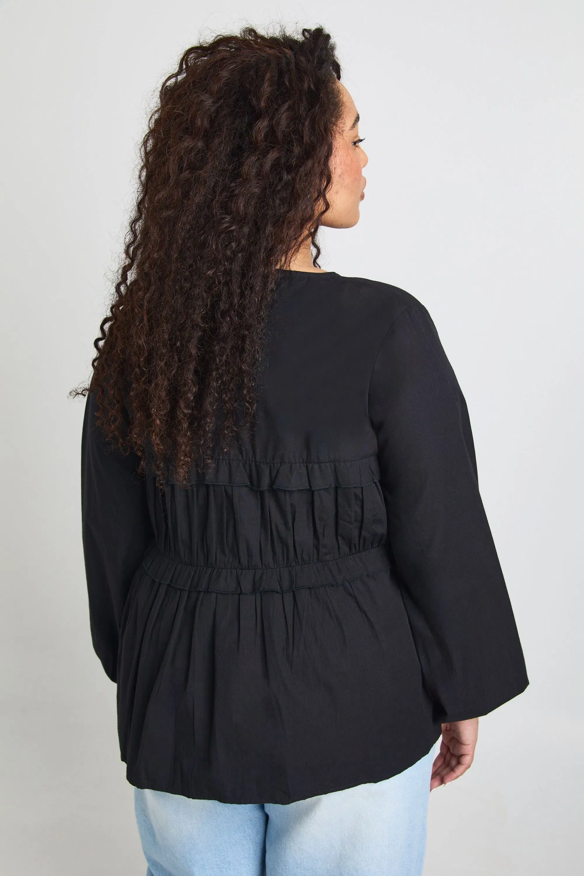 Plus Ruched Tie Front Detail Smock Top
