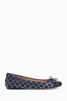 GG Crystal Ballet Flats in Denim