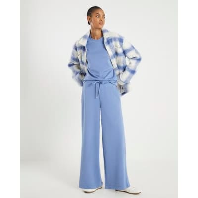 Blue Premium Drawstring Wide Leg Joggers