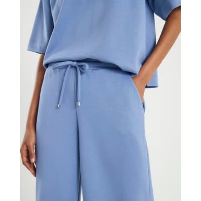 Blue Premium Drawstring Wide Leg Joggers