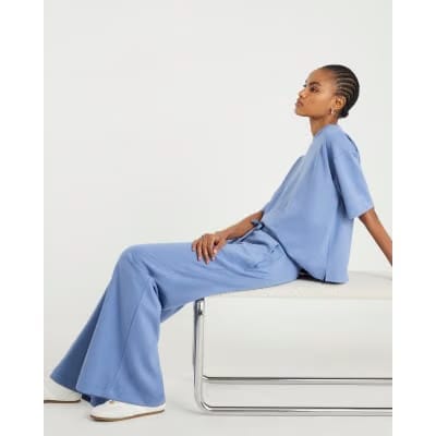 Blue Premium Drawstring Wide Leg Joggers