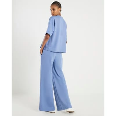 Blue Premium Drawstring Wide Leg Joggers