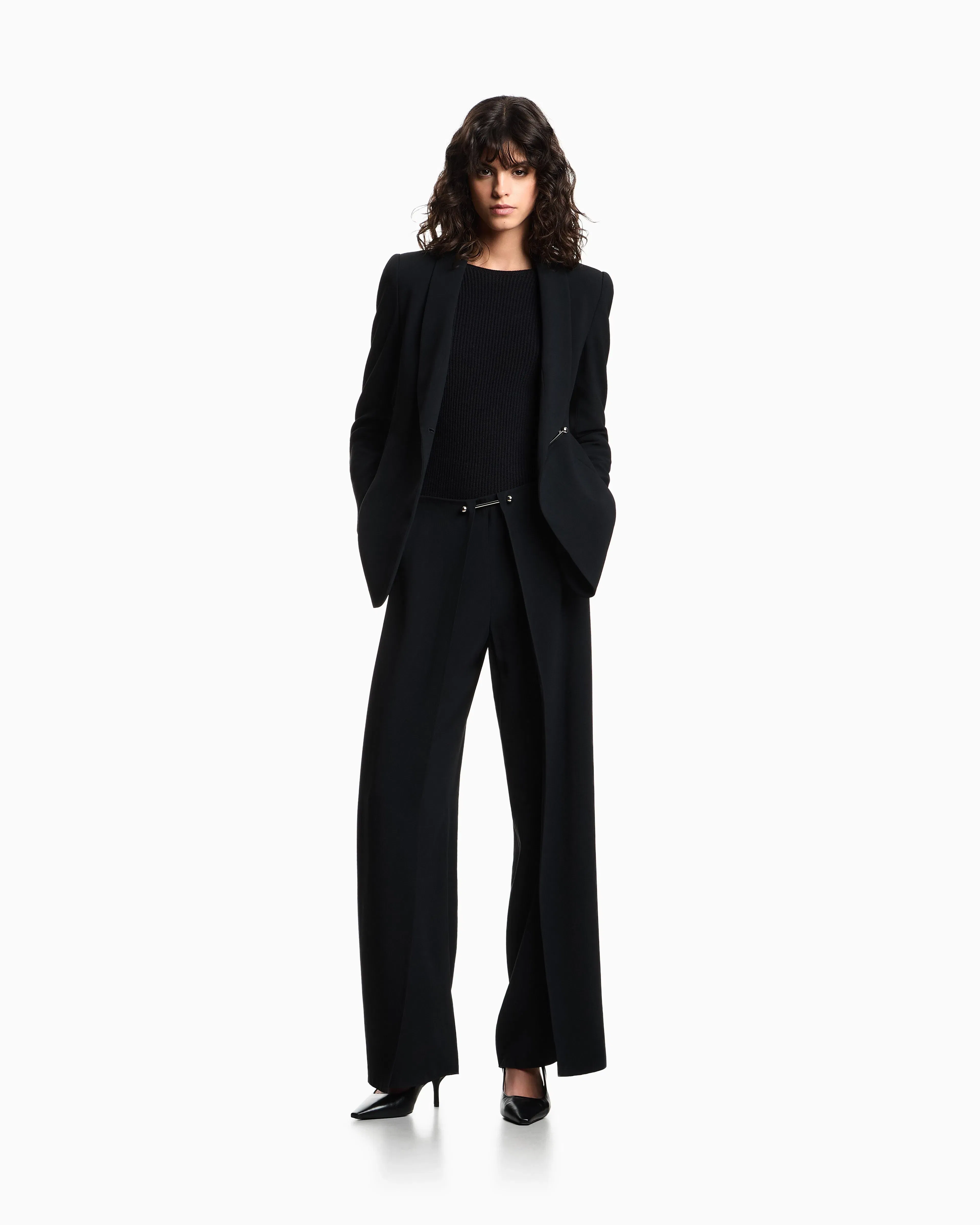 Emporio Armani Trousers with piercing closure in wide-leg satin