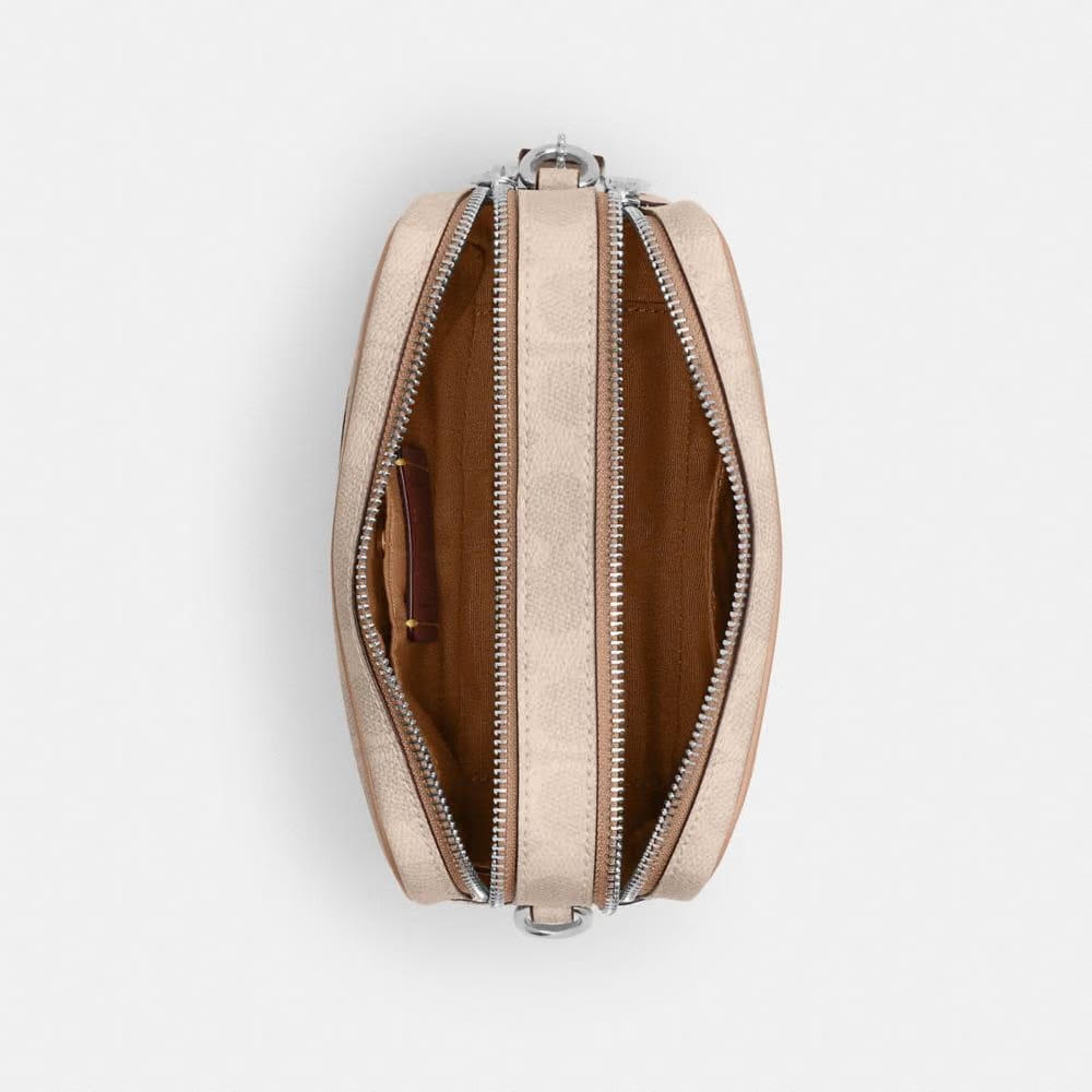 Coach Mini Carey Crossbody Bag In Signature Canvas Silver Sand Taupe