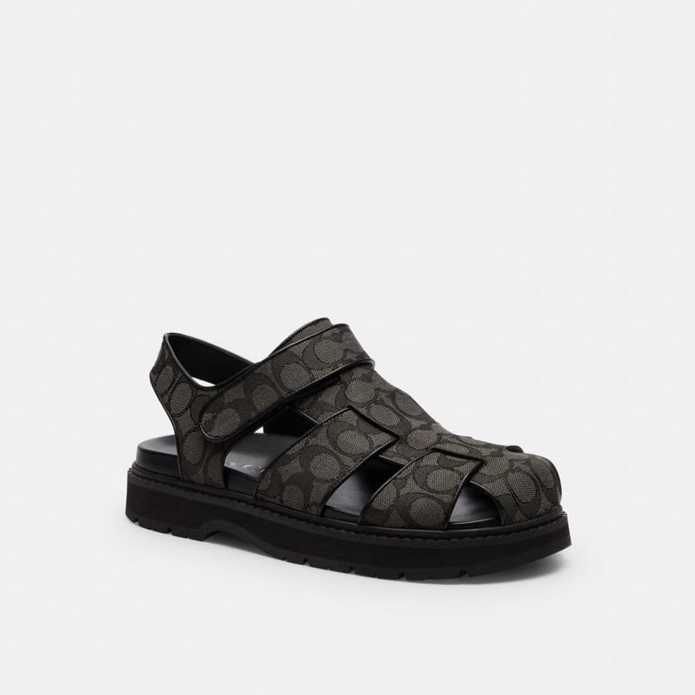 Men's Coach Fisherman Sandal In Signature Jacquard Graphite Black