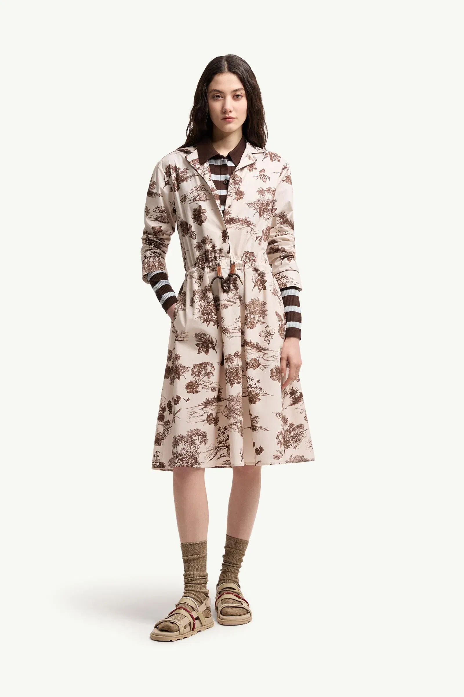 Moncler Floral Knee Length Shirt Dress White Ivory White Ivory