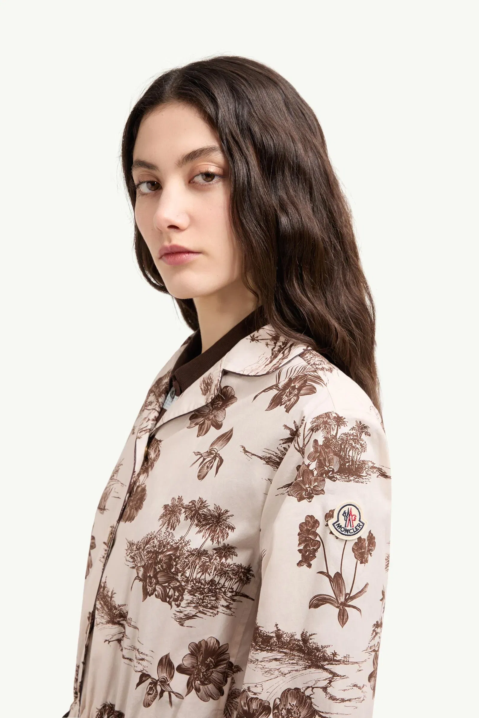 Moncler Floral Knee Length Shirt Dress White Ivory White Ivory