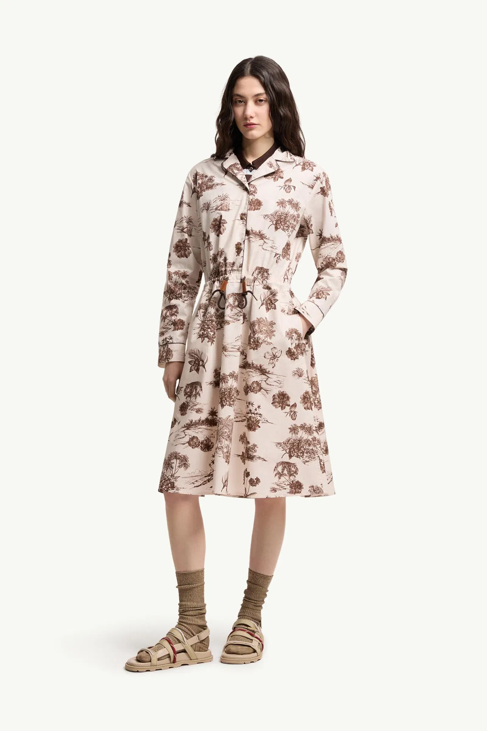 Moncler Floral Knee Length Shirt Dress White Ivory White Ivory