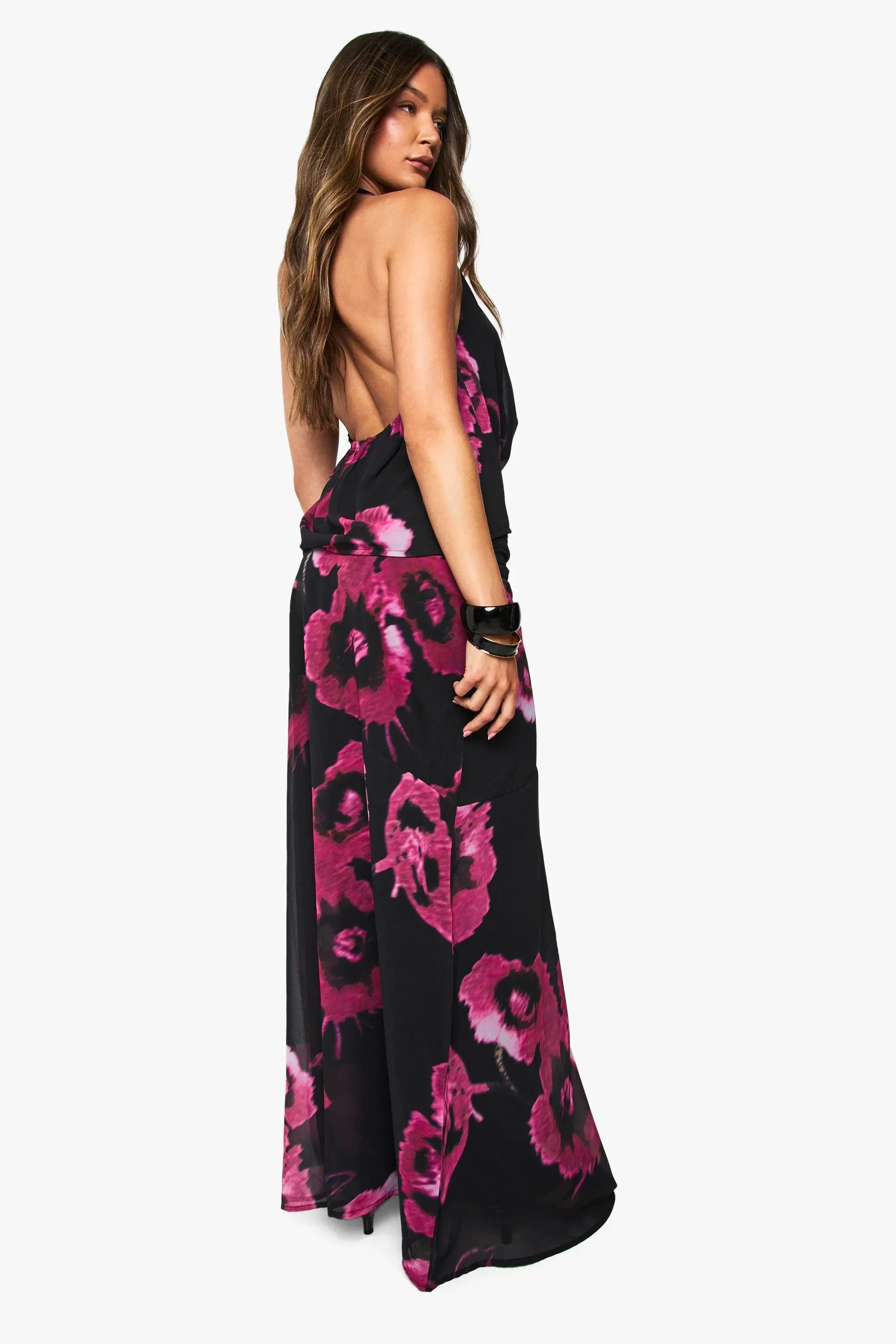 Floral Chiffon Puddle Hem Maxi Skirt