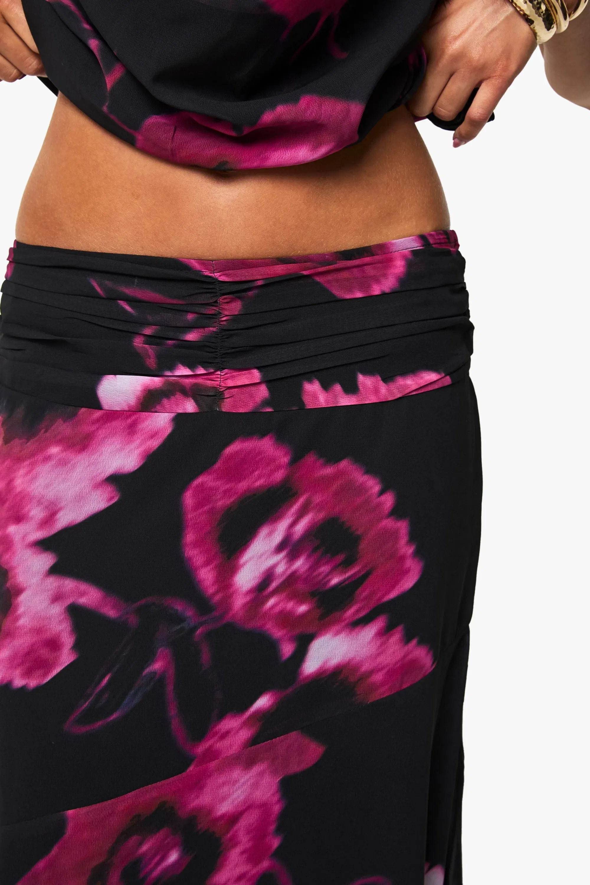 Floral Chiffon Puddle Hem Maxi Skirt