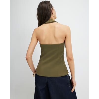 Khaki Scarf Neck Waistcoat