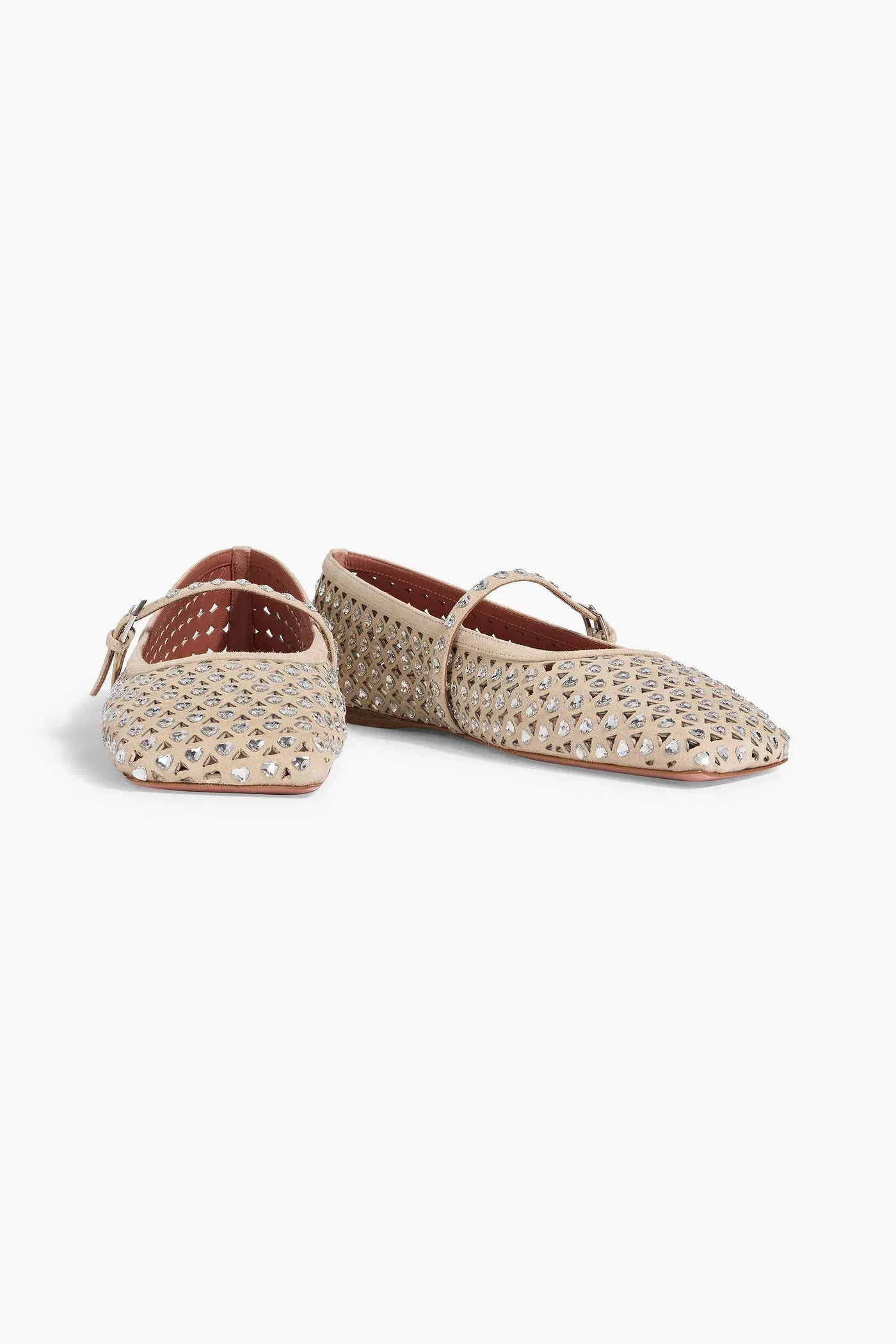 Amina Muaddi Ane Crystal-Embellished Suede Mary Jane Flats Beige Women's