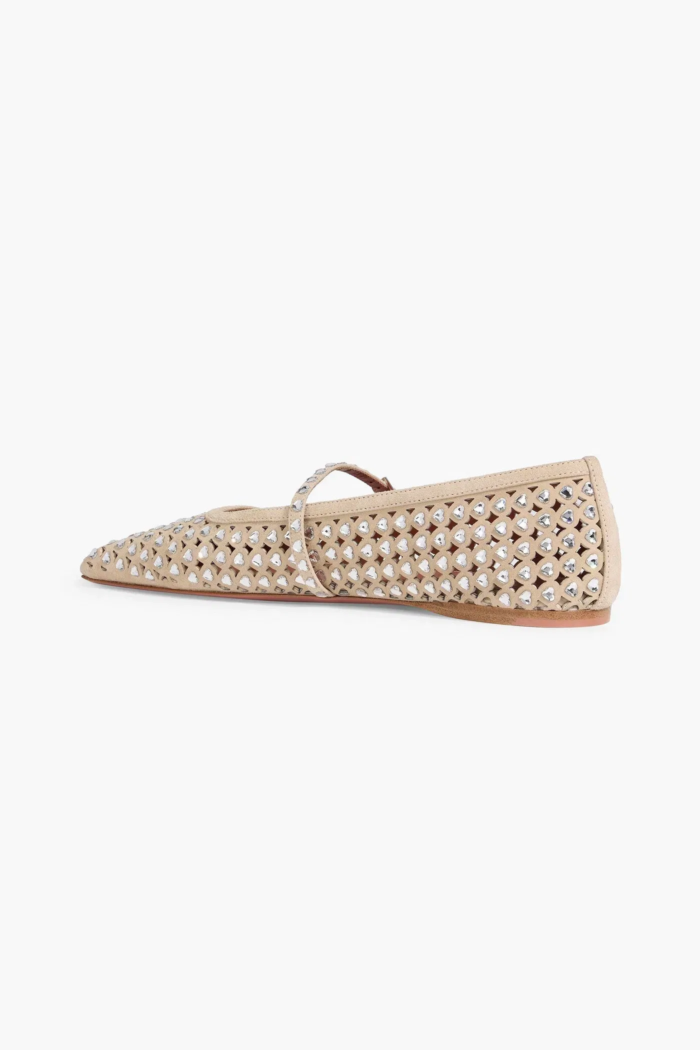 Amina Muaddi Ane Crystal-Embellished Suede Mary Jane Flats Beige Women's