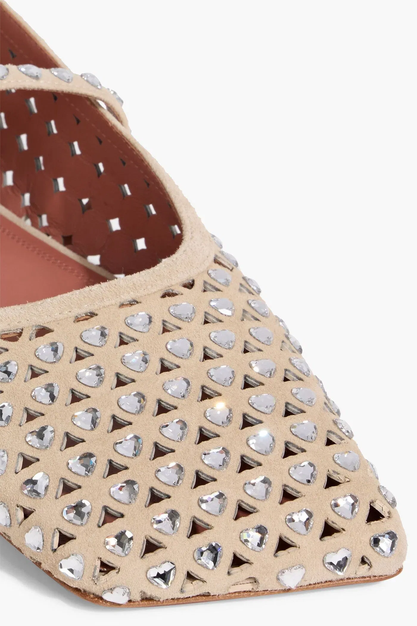 Amina Muaddi Ane Crystal-Embellished Suede Mary Jane Flats Beige Women's