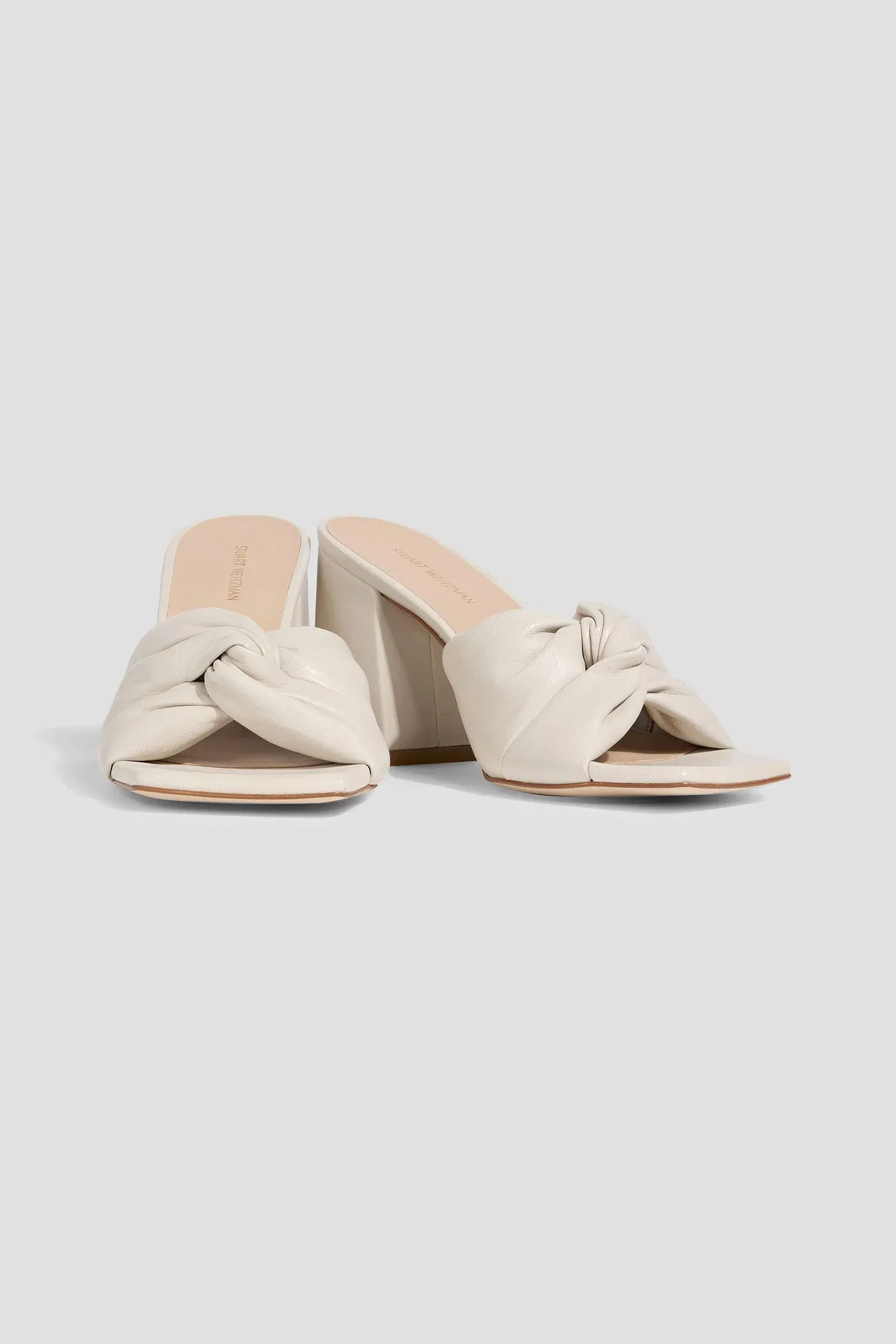 Stuart Weitzman Glamknot 85 Leather Mules Ecru Women's