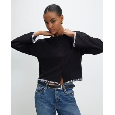 Black Long Sleeve Cosy Whipstitch Cardigan
