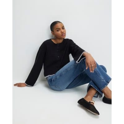 Black Long Sleeve Cosy Whipstitch Cardigan