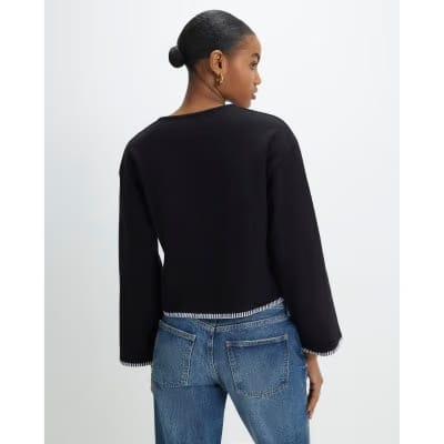 Black Long Sleeve Cosy Whipstitch Cardigan