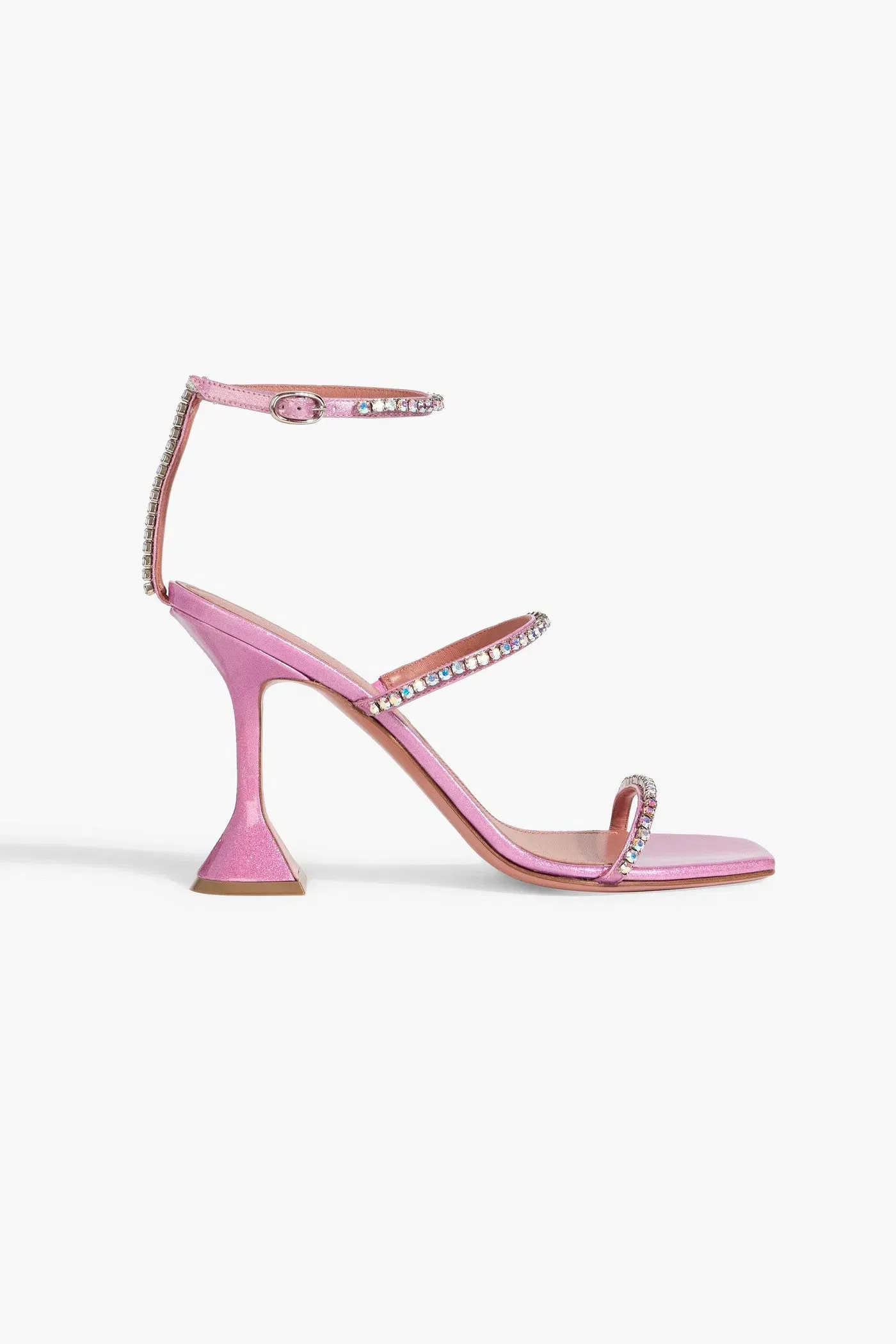 Amina Muaddi Gilda Crystal-Embellished Glittered Leather Sandals Pink Women's