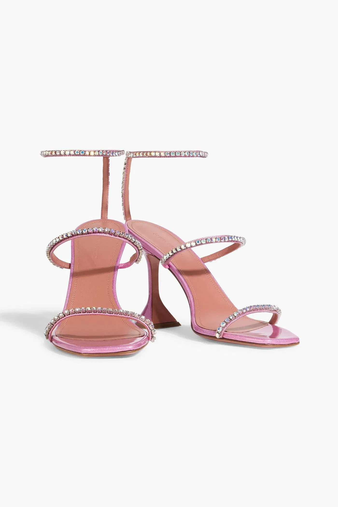 Amina Muaddi Gilda Crystal-Embellished Glittered Leather Sandals Pink Women's