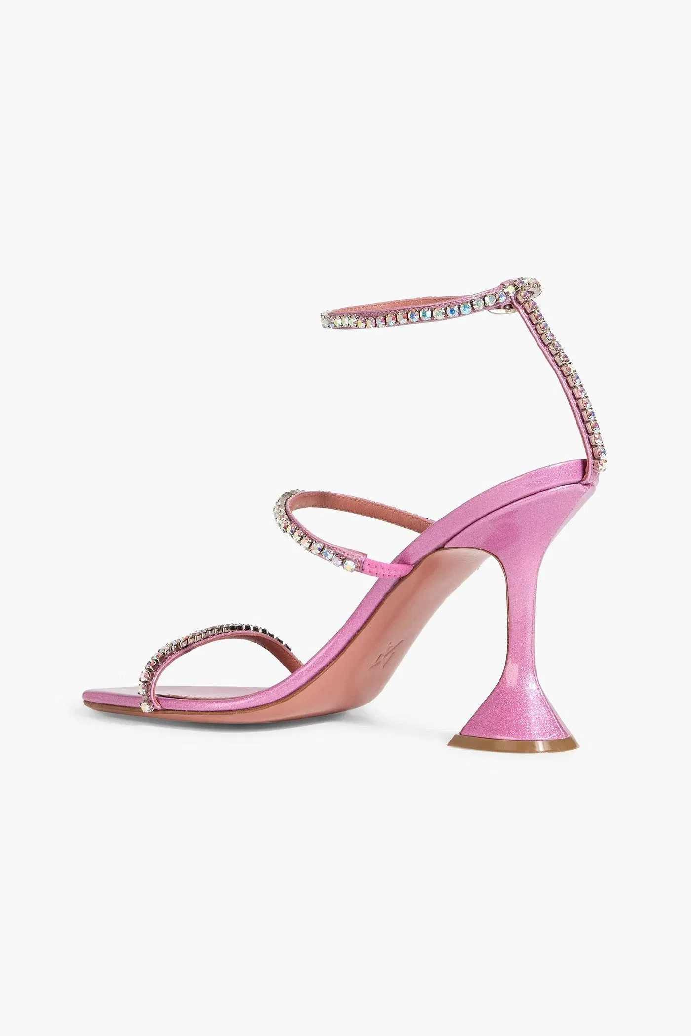 Amina Muaddi Gilda Crystal-Embellished Glittered Leather Sandals Pink Women's