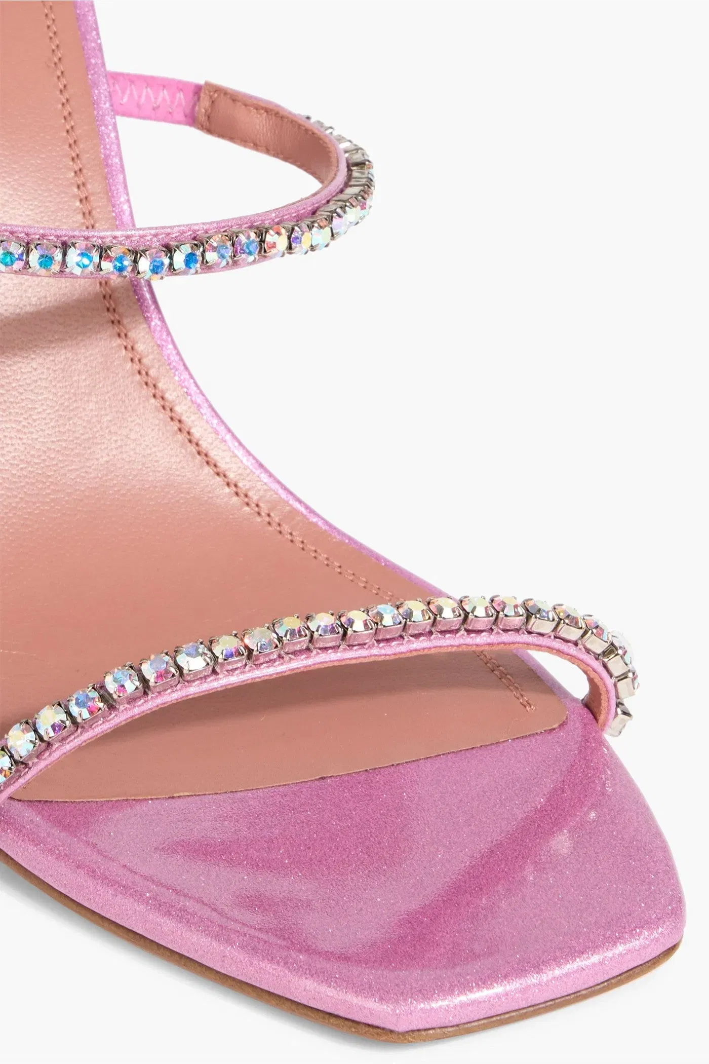 Amina Muaddi Gilda Crystal-Embellished Glittered Leather Sandals Pink Women's
