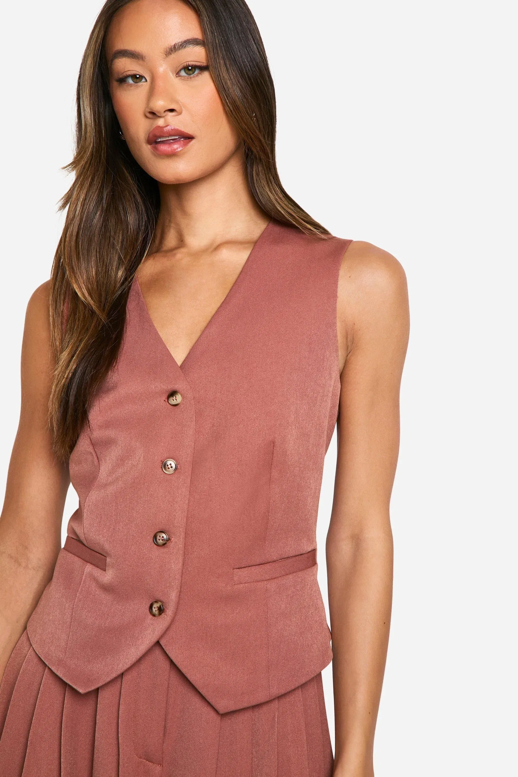 Tall Mock Horn Button Fitted Waistcoat