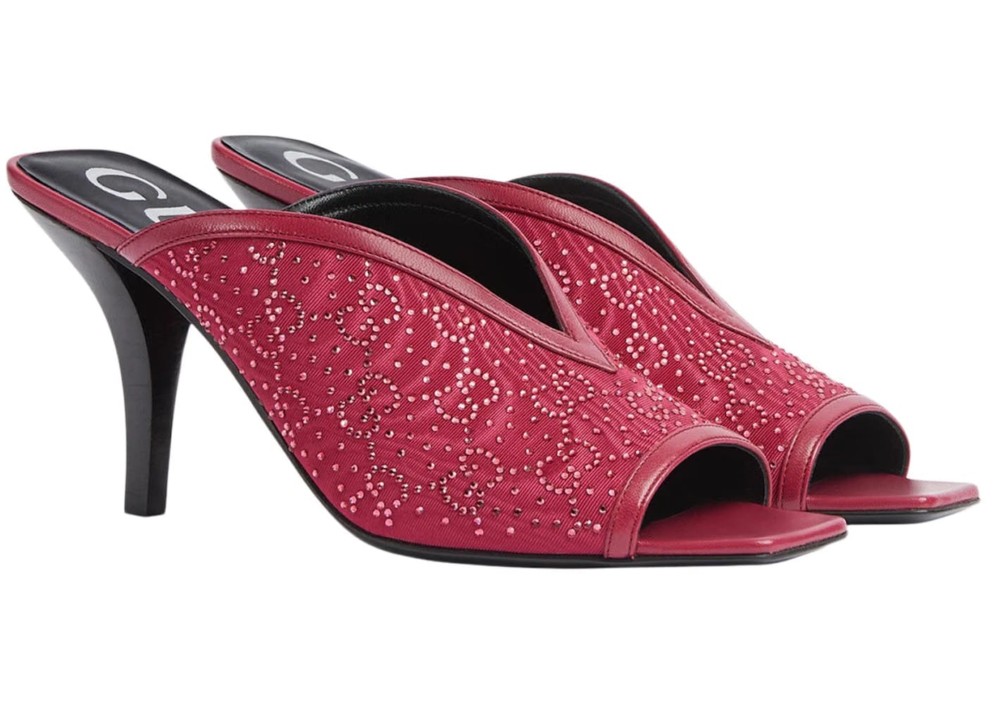Gucci Gg Crystal 75Mm Heeled Sandal Cherry Red Moire Fabric