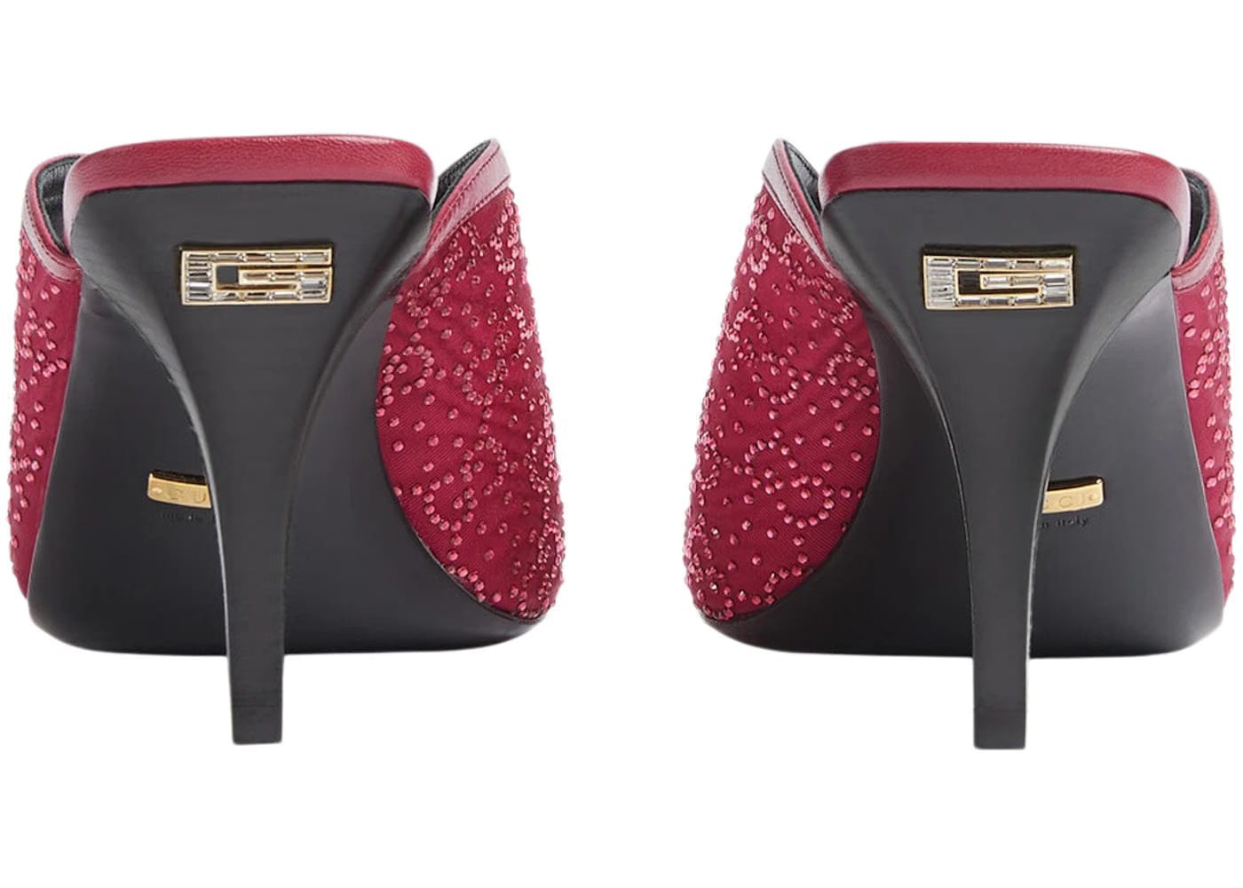 Gucci Gg Crystal 75Mm Heeled Sandal Cherry Red Moire Fabric