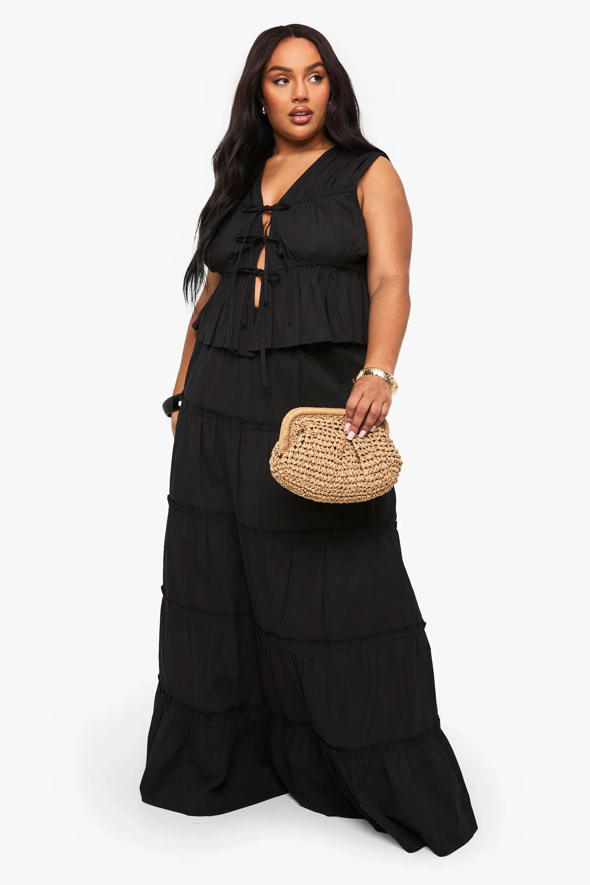 Plus Cotton Tie Front Waistcoat